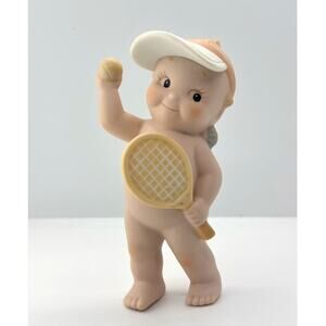 Adorable Vintage 1991 Enesco, Rose O'Neill Porcelain Kewpie Doll, Playing Tennis
